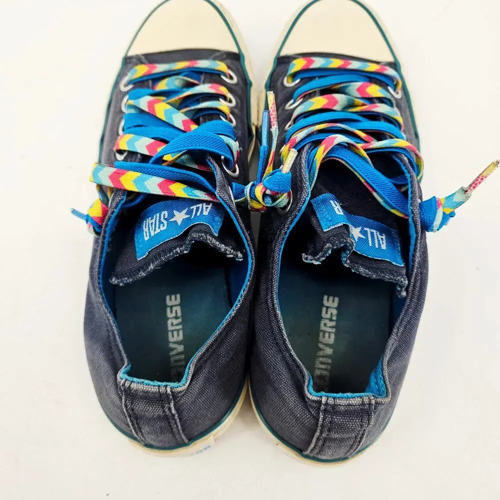 Converse Chuck Navy Blue Rainbow Chevron Laces Low Top Sneaker Shoe Womens 10 - Picture 5 of 9